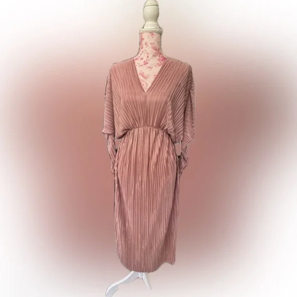 ASOS Asymmetrical Pleated Dress in Mauve - Picture 1 of 5